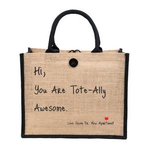 Изготовленный на заказ логотип OEM многоразовая натуральная Соединительная черная джутовая Мешковина сумка с кнопками аксессуары - Product Image 3