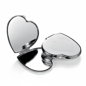 Specchietto Tascabile Compatto 'Little Heart' con Ingrandimento 2x, Monofacciale Pieghevole in Acciaio Inox Dorato, Specchio Cosmetico Stampato - Product Image 2