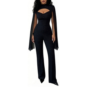 Combinaison à manches cape à découpes scintillantes pour femmes - Combinaison moulante à col haut pour soirée formelle Sehe Fashion - Product Image 1