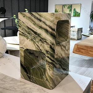 Custom Unique Carved White Stone Hollow <strong>Side</strong> <strong>Table</strong> Minimalist Solid Block Marble Accent <strong>Table</strong> for Luxury Home Salon Bedside - Product Image 3