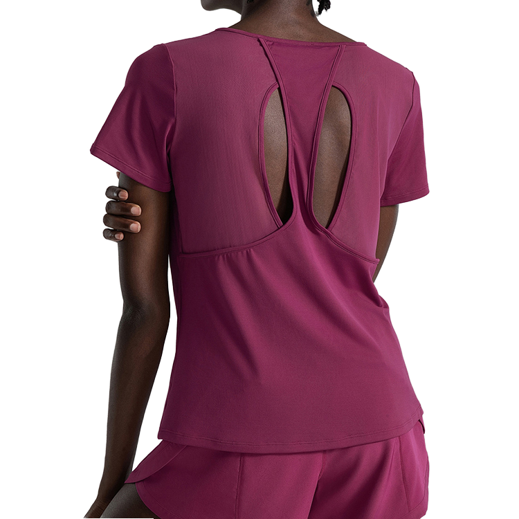 Women's Summer Sports Fitness T-Shirt Short Sleeve Yoga Tops Hollow Back Casual Workout Solid Lightweight Print Soft Loose Neck