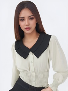 <span class=keywords><strong>Top</strong></span> Casual lavorato a maglia da donna con Design a balze in pizzo Chiffon con colletto arricciato e bottone frontale nuovo Design all'ingrosso - Product Image 2