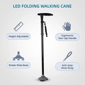 Canne de marche au design innovant avec lumière LED, <span class=keywords><strong>portable</strong></span>, hauteur réglable, ultra-légère, pliable pour les seniors, en aluminium durable - Product Image 1