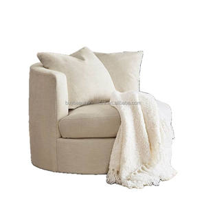 Sillón giratorio individual moderno, silla de sofá redonda giratoria con tapicería de <span class=keywords><strong>tela</strong></span> tecnológica para dormitorio, oficina o sala de estar - Product Image 2