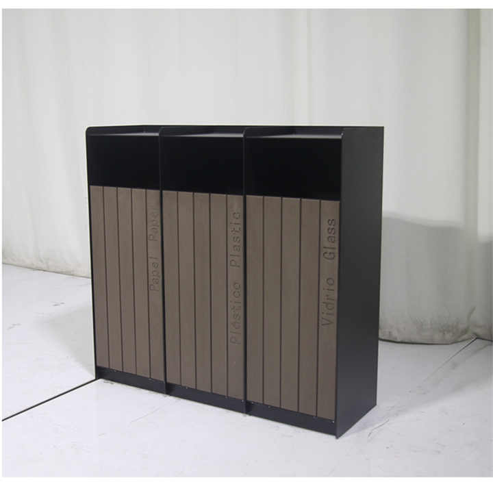 3 in 1 Wooden Outdoor Garbage Box Outside Park Recycle Garbage Bin ...
