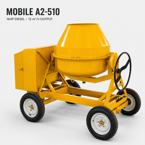 Bétonnière mobile A2 510 à grande capacité, refroidie par air, diesel, avec assistance par palan, moteur 16 CV, capacité de 12 m3/h pour les chantiers de construction - Product Image 1