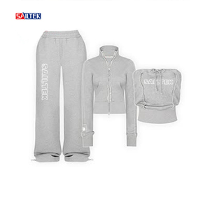 Ensemble Deux Pièces <span class=keywords><strong>Femme</strong></span> Vente en Gros Nouvelle Mode Survêtement à Capuche Double Zip Ensemble Personnalisé Pull à Capuche Double Fermeture Éclair et Pantalon - Product Image 4