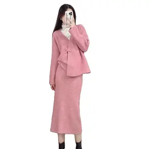 2024 bahar ofis bayan yeni varış tek düğme uzun kollu hırka ve uzun kablo örgü etek kazak Sweater - Product Image 1