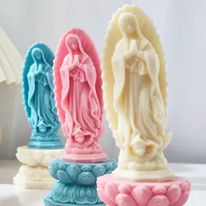 DUMO Moule à bougie de prière de la Vierge Marie pour la fabrication de bougies Statue du Père Jésus Christ 3D Moule à bougie en silicone fait main en résine époxy
