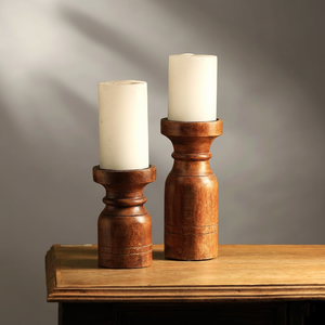 Porte-bougie en bois d'acacia au design unique pour un éclairage d'ambiance chaleureux, salon et chambre à coucher, disponible à prix réduit - Product Image 1