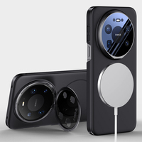 Coque magnétique pour Mate 80 Pro Max avec support béquille pour objectif d'appareil photo, coque arrière rigide en PC, design givré de luxe