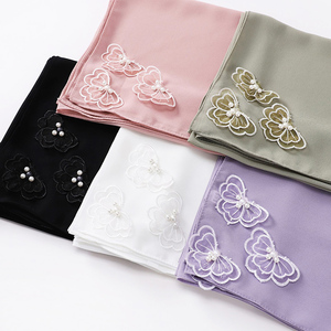 Nuevo Turbante de Chifón de Malasia de 90*90cm, Pañuelos Musulmanes <span class=keywords><strong>Hijab</strong></span>, <span class=keywords><strong>Hijab</strong></span> Cuadrado de Chifón con Encaje de Perlas y Mariposas - Product Image 5