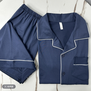 Cardigan estivo taglie forti da <span class=keywords><strong>uomo</strong></span> <span class=keywords><strong>pigiama</strong></span> a <span class=keywords><strong>3</strong></span> <span class=keywords><strong>pezzi</strong></span> lavorato a maglia con maniche corte e modello stampato per la casa - Product Image 3