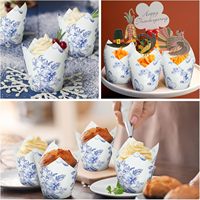Chinoiserie Bleu Blanc Fleur Tulipe Cupcake Liner Papier Mini Cuisson Tasses Muffin Wrappers pour Tea Party Nuptiale Douche Décoration