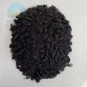 Tupé pequeño de 12mm para <span class=keywords><strong>hombre</strong></span>, peluquín indio atado a mano, Unidad de salón de <span class=keywords><strong>pelo</strong></span> rizado con base de encaje suizo completa, 6 pulgadas, 100 - Product Image 5