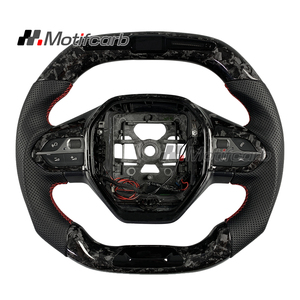 Volant en fibre de carbone forgée à LED à plateau plat personnalisé avec poignées en cuir pour Peugeot 3008 4008 5008 408 508 SW GT 2017-2026 - Product Image 1