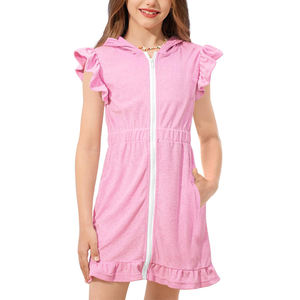 Trajes de Baño para Niñas, con Cremallera y Capucha, Manga Voladora, Traje de Baño para Niños, Tela de Rizo, Cintura Elástica con Bolsillos - Product Image 4