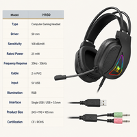 Headset Gaming Over-Ear Driver 50mm Lampu RGB Kabel 3.5mm USB Sensitivitas 108dB Kabel PVC 2m untuk PC Laptop Grosir H160