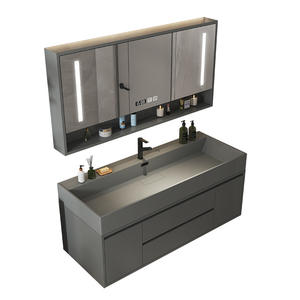 סיטונאי צף קיר עיצוב רכוב ארונות אמבטיה עם ארון מראה וכיור יחיד - Product Image 1