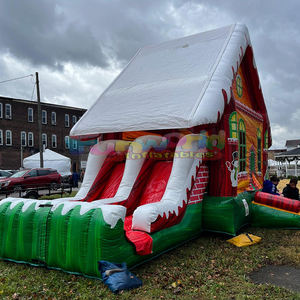 Fête en plein air joyeux noël père noël maison gonflable château sautant avec toboggan château gonflable combo amusant pour la fête - Product Image 1