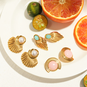 ชุดต่างหู J&D <span class=keywords><strong>Nichi</strong></span> Ocean Design ทอง 18K สแตนเลสสตีล กันน้ำ ประดับมุกสีฟ้าชมพู ลายหิน - Product Image 6