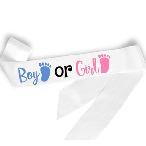 Baby Shower venta al por mayor mamá para ser un niño o niña género revelar satén faja Cinta Blanca cinturón decoraciones fiesta favores suministros - Product Image 4