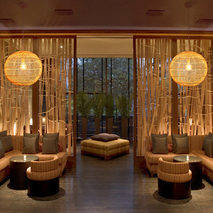Lustre rond en rotin de style chinois, éclairage LED E27 pour salle de thé, restaurant, hôtel, salle à manger - Product Image 4