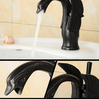 Laiton noir col de cygne robinet mitigeur en forme de cygne robinet de salle de bain Double Nob robinets de lavabo mitigeur de salle de bain mitigeur chaud et froid