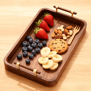 ชุดถาดชาไม้วอลนัทสีดำทรงสี่เหลี่ยมสำหรับใช้ในบ้านถ้วยชาและจานสไตล์คลาสสิก - Product Image 1