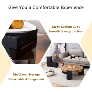 Mesa de Centro Moderna y Sencilla de Dos Niveles, Decorativa, con Tapa de Madera Marrón Transparente, Patas en Forma de L de MDF Negro, Mueble para Sala de Estar - Product Image 3