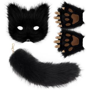 Ensemble <span class=keywords><strong>de</strong></span> trois pièces pour fille, costume d'Halloween, oreilles <span class=keywords><strong>de</strong></span> chat, queue <span class=keywords><strong>de</strong></span> chat en peluche, masque, gants, allure esthétique, comme cadeau <span class=keywords><strong>de</strong></span> chambre à coucher - Product Image 2