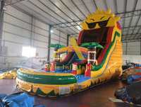Toboggan aquatique gonflable arc-en-ciel Dauphin Soleil avec piscine et palmier, toboggan aquatique gonflable Soleil pour enfants, pour l'extérieur