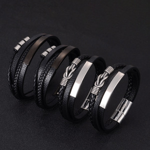Men's Multi Layer Braided <b>Leather</b> <b>Bracelet</b> Stainless Steel Anchor Design 7.5 8.5 9 Inches Gift Jewelry - Product Image 1