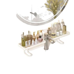Estante de almacenamiento para grifo montado en la pared del baño, organizador rectangular blanco duradero para productos de cuidado personal - Product Image 5