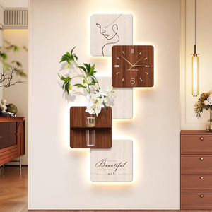 <span class=keywords><strong>Reloj</strong></span> de Pared con Textura de Arenisca y Estampado UV, con Florero de Vidrio y Luz LED, Estilo Nórdico para Interiores - Product Image 4