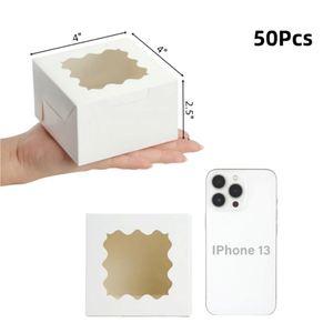 White Cookie Boxes with <b>Window</b> 4x4x2.5Inch Bakery Boxes with Stickers for Cookies Treats Desserts Chocolate Covered Strawberries - Product Image 4