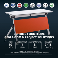 Table de formation mobile à plateau rabattable, blanche, avec roulettes et panneau orange, pour réunions de bureau, salles de formation et salles de classe