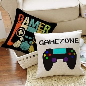 Capa de almofada para sofá de linho para sala de jogos, teclado e controlador de jogo com estampa digital para meninos - Product Image 1