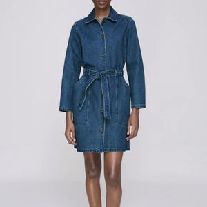 Nueva Colección de Primavera: Vestido Vaquero Retro para Mujer, Elegante Vestido Vaquero de Manga Larga con Cinturón, Lavado Ácido, Estilo Midi - Product Image 1