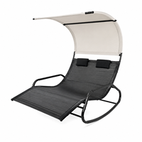 Chaise longue double moderne avec auvent pare-soleil et appui-tête, mobilier d'extérieur en acier pour patio, jardin, cour, villa, hôtel