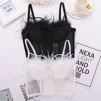 A5207 फैशनेबल काले सफेद के लिए पंख फीता मेष Bustier कोर्सेट शीर्ष गर्मियों फसल शीर्ष महिला