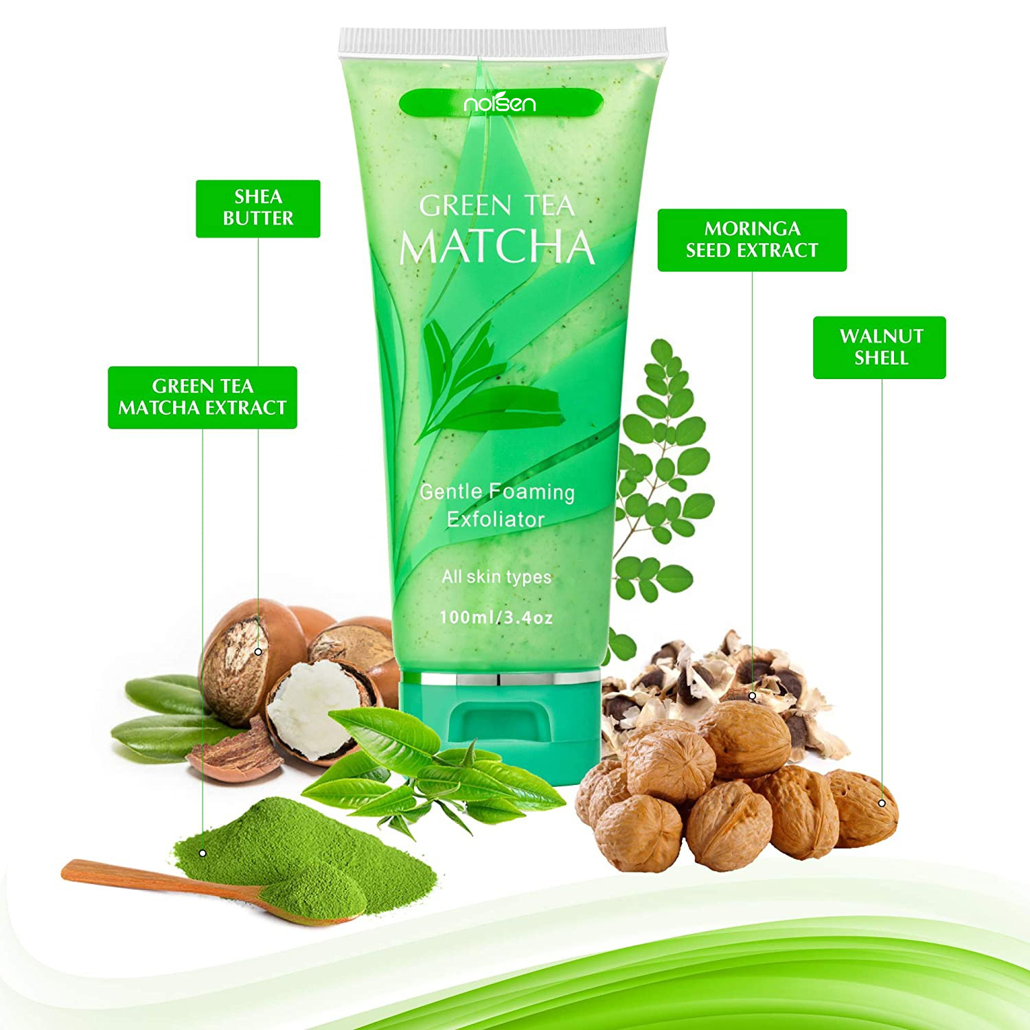 Private Label Green Tea Gentle Exfoliating Cleanser Gentle Foaming Face Skin Care Scrub Cleanser