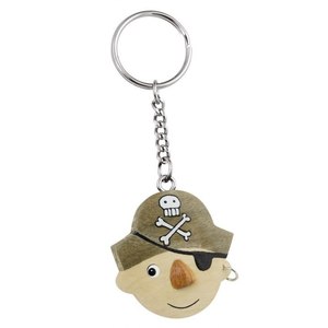 Portachiavi pirata in legno mini con design a teschio e cappello con ossa incrociate per bambini e adulti - Product Image 1