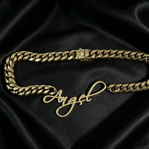 UWIN Stainless Steel Hypoallergenic Name Plate 14mm Adorn Cuban Custom Initial Thick Miami Chain Gold <strong>Statement</strong> <strong>Necklace</strong> - Product Image 4
