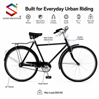 Vélo de ville rétro à une vitesse en acier haute teneur en carbone de 28 pouces avec freins V doubles et cadre roadster classique