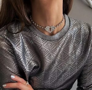 Custom Stainless Steel Jewelry Antique <strong>Silver</strong> Padlock Heart Choker <strong>Large</strong> <strong>Locket</strong> Heart Chain Necklace uno De 50 Style Choker - Product Image 5