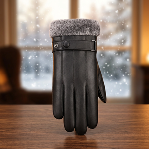 Guantes de Cuero con Forro de Piel Sintética, Térmicos, para Invierno, Estilo Sencillo, Largos hasta la Muñeca - Product Image 3