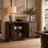Buffet moderne minimaliste à cannelures, meuble de rangement de 63 pouces en noyer avec profil biseauté pour salon, salle à manger, cuisine