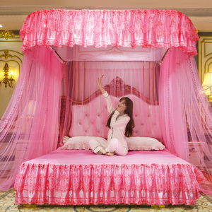 Hàn Quốc Phong Cách Màu Hồng Ren Thêu Đôi Nylon Pha Trộn Giường Rèm Cửa 4 Góc Bài Tán Màn Muỗi - Product Image 4