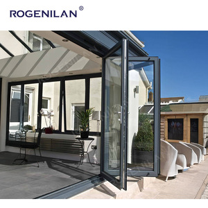 Puertas Plegables de Aluminio para Tormentas, Eficientes Energéticamente, de Doble Cristal Bajo Emisivo, para Patio, Proveedor Chino Rogenilan - Product Image 4